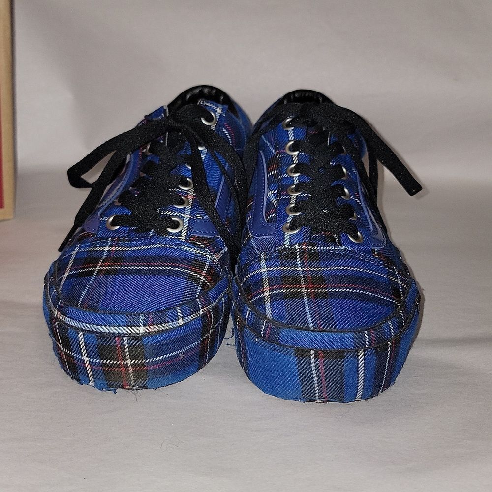 Vans Old Skool Platform Patent Plaid Blue Black Sneaker Shoes Women 5.5 Men 7 - Picture 3 of 15